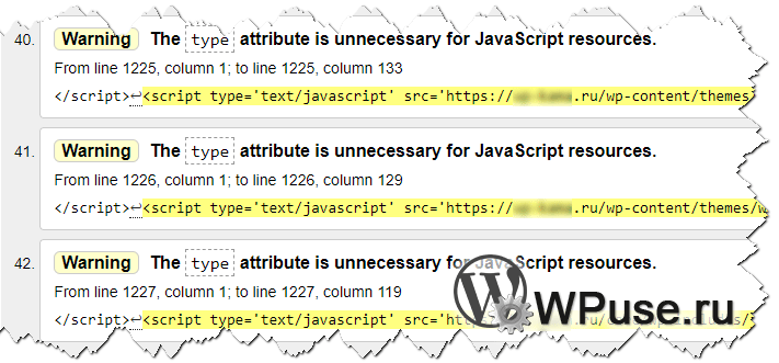 Как убрать «text/javascript» из кода сайта в WordPress